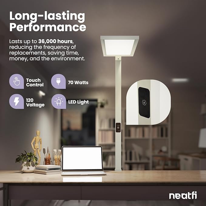 Neatfi 7000 High-Lumens Premium LED Desk Lamp - Touch Controlled, Clamp-on, UltraBright, 4000K Color Temperature, 70W Dimmable Light, Adjustable Head for Home Office and Study (25 Inches, Gray)