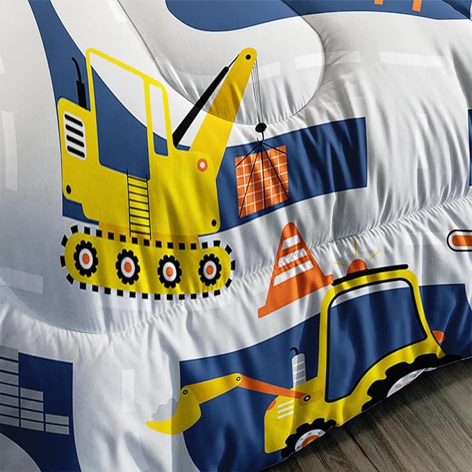 Axolotl Cartoon Excavator Bedding Set Twin,Tractor Truck Bedding Set,Boys Construction Bedding Set,Yellow Vehicles Truck Comforter Construction Site Decor for Kids Boys Teens,1 Quilt 2 Pillowcases