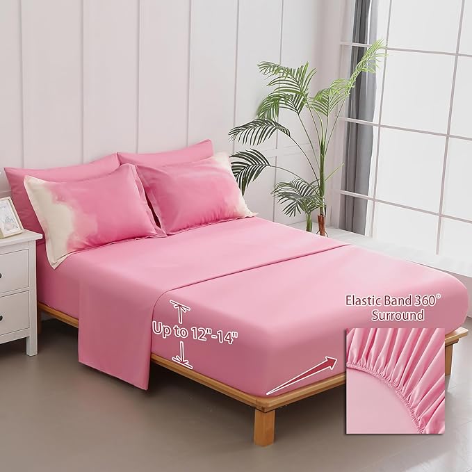 Dinjoy Girls Comforter Set Twin Size Colorful Rainbow Ombre Pink Bedding Set Gradient Soft Lightweight 6 Pieces Bed in A Bag for Kids Teen Women(1 Comforter, 1 Flat Sheet, 1 Fitted Sheet)
