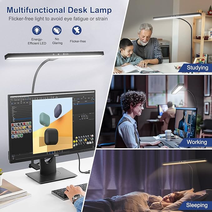 NEWACALOX Desk Lamps for Home Office, LED Desk Lamp with Touch Control and Night Light Function, Architect Task Lamp with 16-inch Long Lamp Head, 3 Modes 10 Brightness Gooseneck Desk Light
