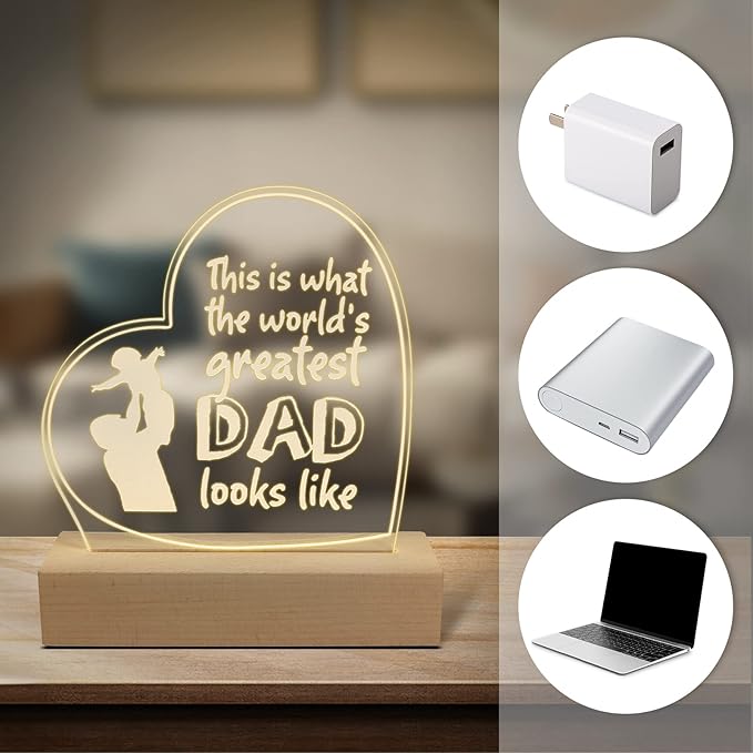 Wood LED Display Base with Acrylic Sheet, Dad Gifts from Daughter Son LED Acrylic Light Base Wood Display LED Stand