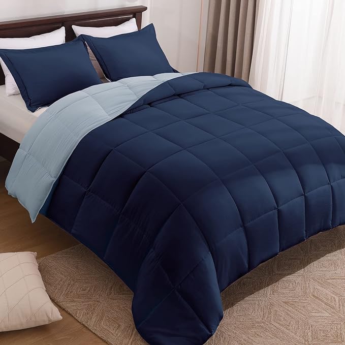 Basic Beyond Twin Comforter Set for Girls and Boys - Fluffy Twin Bed Comforter Set for All Seasons - Reversible Blue Twin Comforter Set - 2 Pieces (1 Comforter + 1 Pillow Sham) - Blue/Sapphire