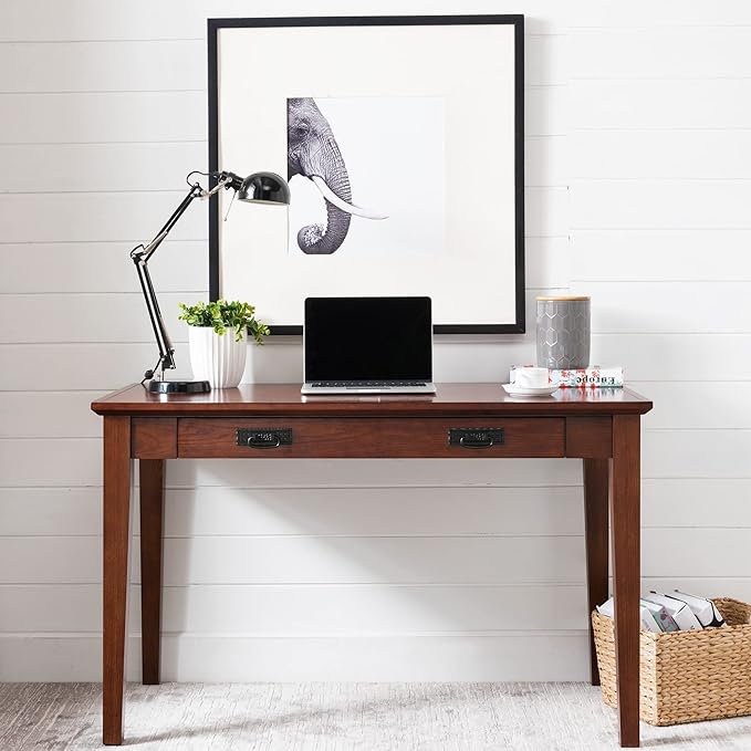Leick Home 82400 Mission Writing Computer Desk with Drop Front Keyboard Drawer, for Home Office, Solid Wood, Mission Oak