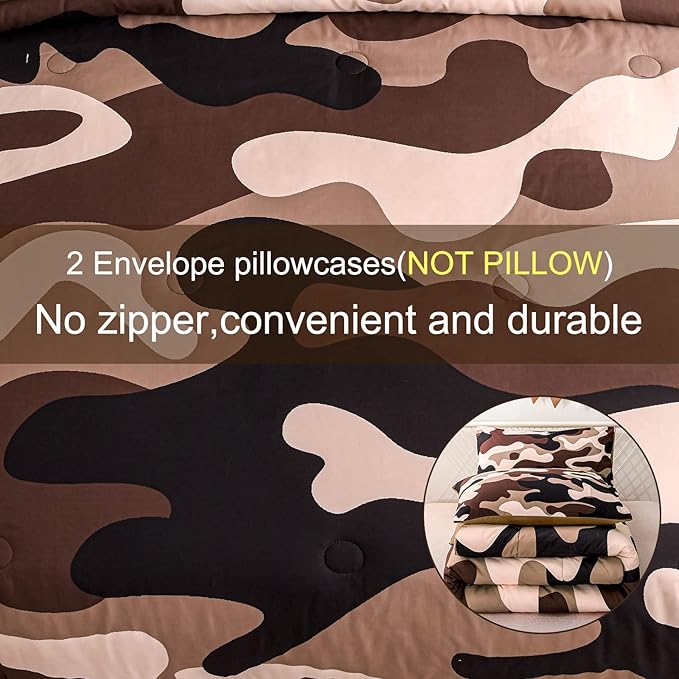 Meeting Story Camouflage Bedding Set, Colorful Pattern Style Queen Comforter Set, 3 PCS One Comforter and Two Pillowcases in One Bag, All Season Bedspread for Kids Teens Adults (Coffee, Twin)