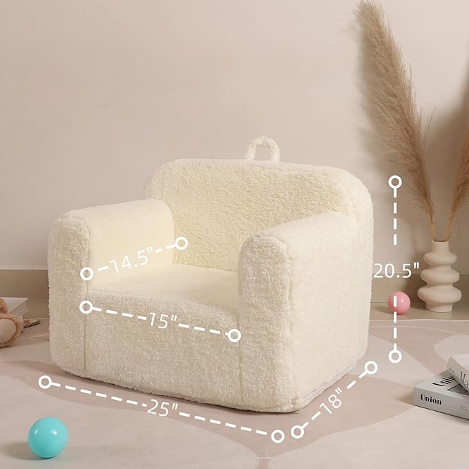 Kids Snuggly-Soft Sherpa Chair, Cuddly Toddler Foam Chair for Boys and Girls, Cream
