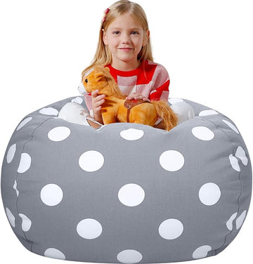 Aubliss Stuffed Animal Bean Bag Storage Chair (Grey Dot, Medium (32''))