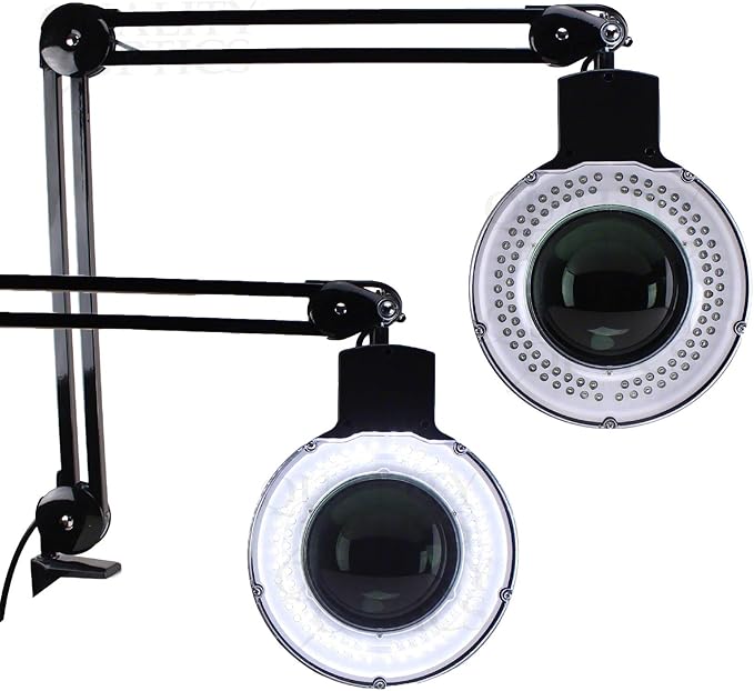 Quality Optics® Professional Series Illuminated Workstation Swing Arm Magnifier Black 8LED Diopter