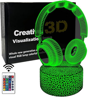 3D Headphone Night Light,3D Headset Illusion Lamp with 16 Colors Changes and Remote Control,Bedroom Decor, Table Lamp for Family, Friends