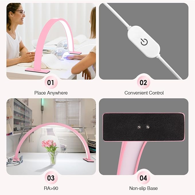 Half Moon Light Nail Desk Lamp, Arch Light for Nail Techs, 22'' Pro Table Lamp for Nails,Tattoo,Eyebrows,Lash Extensions, Skincare, Nail Tech Lamp | Manicure Led Light | Lash Tech Light