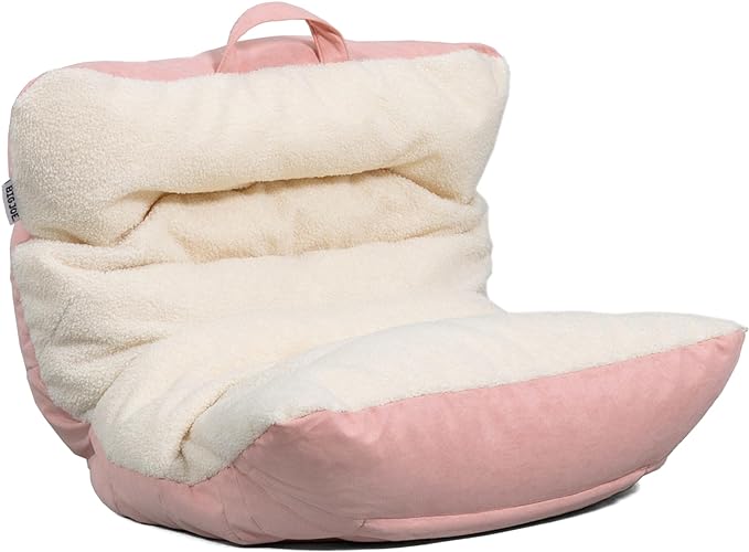 Big Joe Roma Kid's Bean Bag Chair, Oat Sherpa and Desert Rose, Vegan Suede, 2 feet