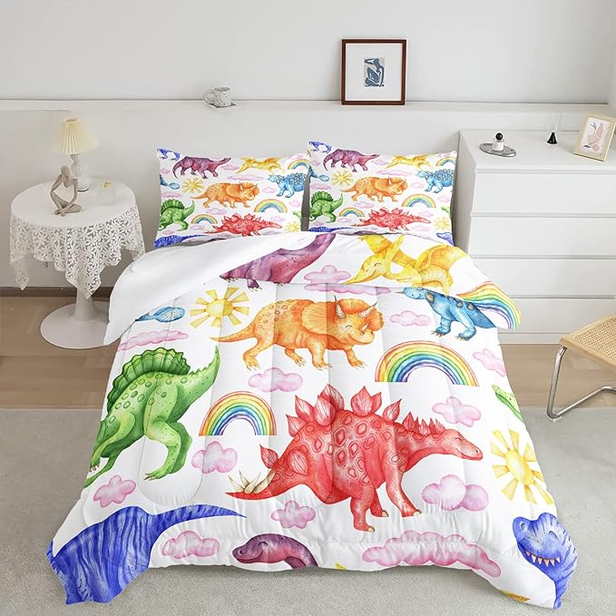 CVHOUSE Dinosaur Bedding Set,Dinosaur Comforter,Dinosaur Comforter Set Twin,Microfiber Quilt Set with 1 Comforter and 2 Pillow Cases- 3 Piece