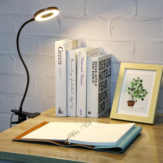 4 Pcs Desk Lamp Clip on Light 48 LEDs USB Clip Ring Light with 3 Color Modes and 10 Brightness Dimmable, Eye Protection Desk Light, 360° Flexible Gooseneck for Desk Headboard Reading