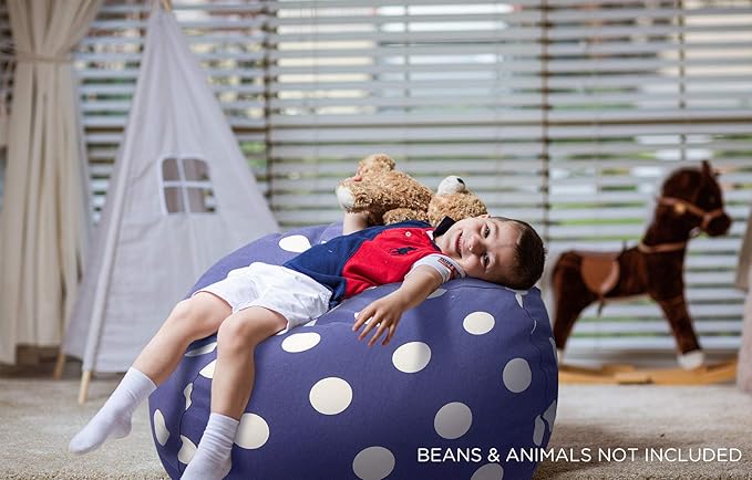 Aubliss Stuffed Animal Storage Bean Bag Chair Cover (No Beans), Stuff and Sit Storage Bean Bag for Kids Toy Storage, X-Large 48"-Canvas Dot Navy