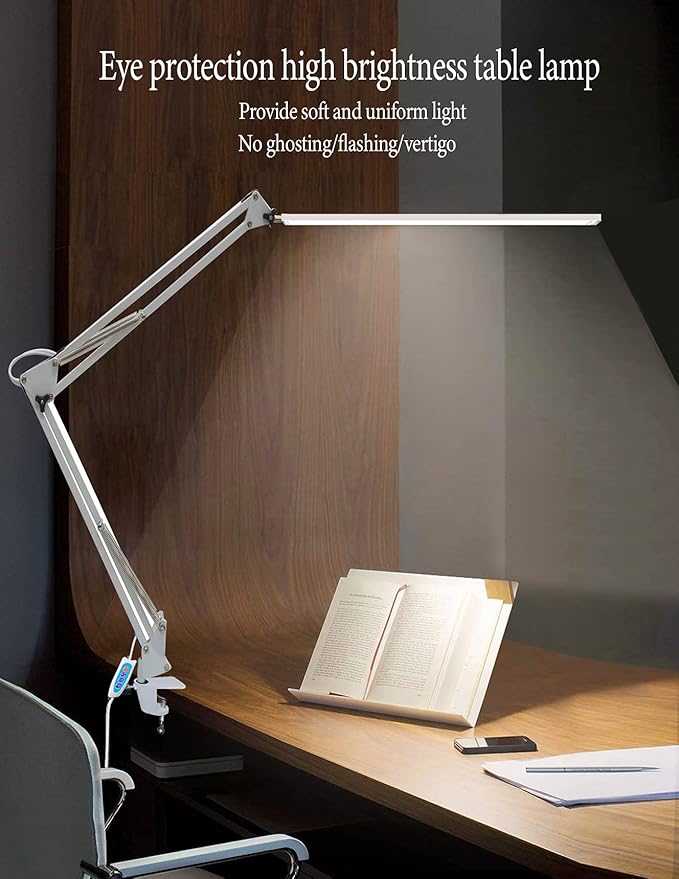80 LED Desk Lamp(12W, Metal Swing Arm Dimmable Task Lamp, 5 Modes, 10 Brightness Levels,Eye Protection Desk lamp for Reading, Study,Working, Home and Office Lamp 1100 lumens,USB Adapter