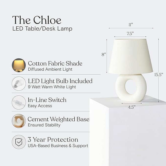 Brightech Chloe LED Table Lamp - Unique Modern Ceramic Lamp for Bedroom, Bedside, Desk - Cozy Night Light with Soft White Light for Living Room, Home Office