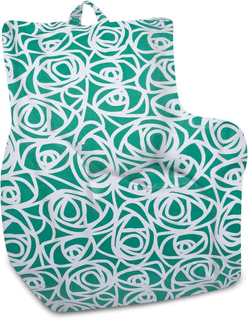 Posh Creations Structured Comfy Bean Bag Chair for Gaming, Reading, and Watching TV, Pasadena Chair, Canvas - Roses Mint