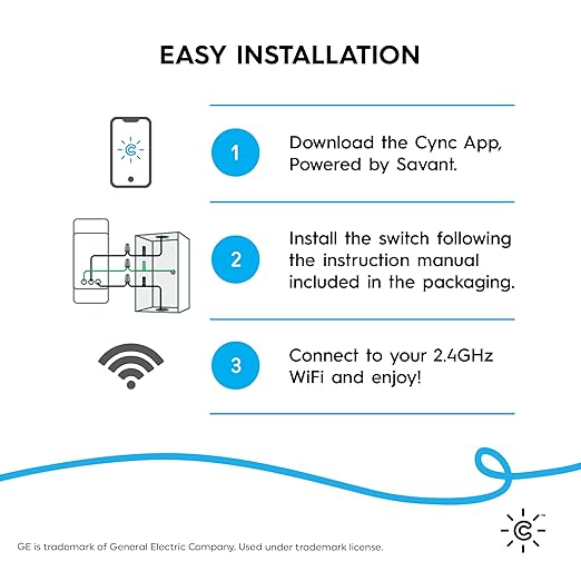 GE CYNC Smart Dimmer Light Switch, Neutral Wire Required, Bluetooth and 2.4 GHz WiFi 4-Wire Switch, Works with Amazon Alexa and Google Home, White (1 Pack)