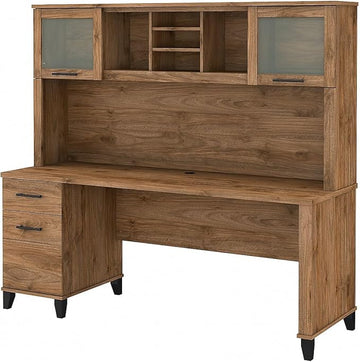 Bush Furniture Somerset Office Desk with Drawers and Hutch, 72W, Fresh Walnut