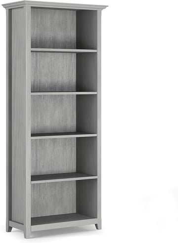 SIMPLIHOME Amherst SOLID WOOD 30 Inch Wide Transitional 5 Shelf Bookcase in Fog Grey, for The Living Room, Study Room and Office