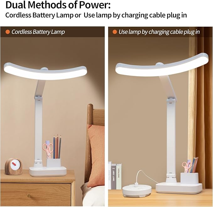 Cordless Rechargeable Desk Table Lamp Big Battery 4000MAH,Tall Reading Light 24inch /Bright 60 LED 8W / Touch Dimmable/Multifunctions,Wireless Lamp for Home Bedroom Bedside Office Dorm