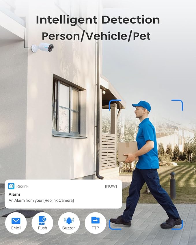 REOLINK 8CH 5MP PoE Security Camera System, 4pcs Wired PoE IP Cameras Outdoor with Person/Pet/Vehicle Detection, 4K 8CH NVR with 2TB HDD for 24-7 Recording, RLK8-410B4-5MP Black