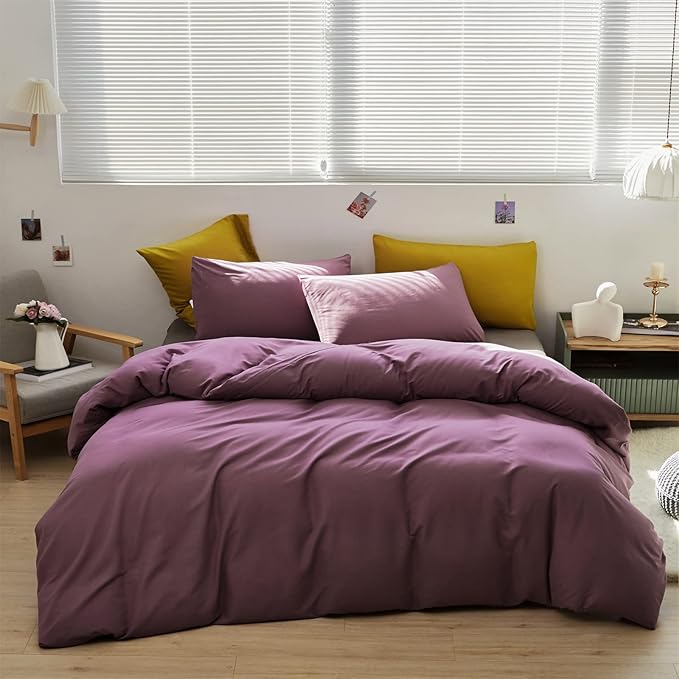 Purple Comforter Set Full Grape Color Bedding Set 3 Pieces Solid Purple Comforter Set Hotel Quality Lightweight Women Comforter Set Full Breathable Purple Bed Comforter Set Full