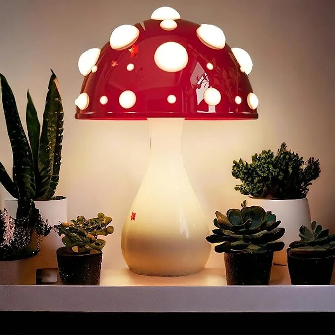 Juodke Mushroom lamp, LED 3 Colors Dimmable Mushroom Cloud Decor Lamp, Aesthetic Room Decor Ambient Glowshroom Lamp, for Bedroom, Living Room, Office (Bulb Included) (Red)