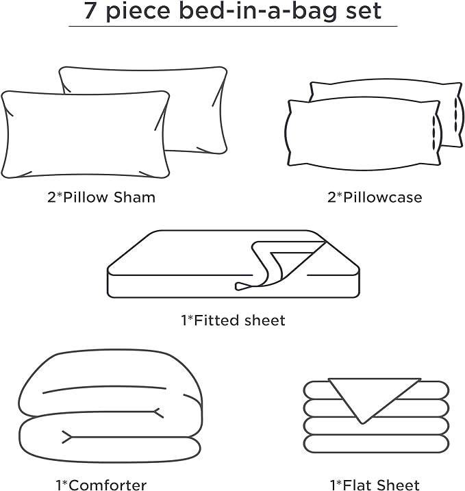 Bedsure Bed in a Bag Queen 7 Pieces, Olive Green White Striped Bedding Comforter Sets All Season Bed Set, 2 Pillow Shams, Flat Sheet, Fitted Sheet and 2 Pillowcases
