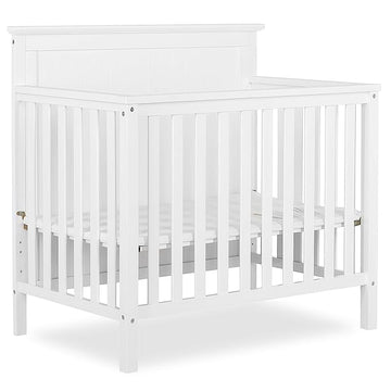 Ava 4-in-1 Convertible Mini Crib in White, Greenguard Gold Certified, Non-Toxic Finish, Comes with 1" Mattress Pad, with 3 Mattress Height Settings