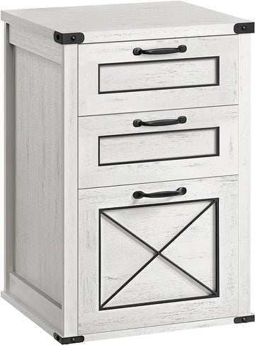 VASAGLE File Cabinet, Filing Cabinet with 3 Drawers, Printer Stand, Fit A4, Letter Size, Hanging File Folders, Modern Farmhouse Style, for Home Office, Study, Rustic White UOFC054T73