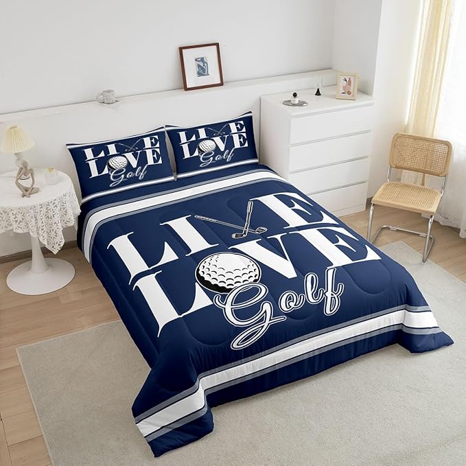 Feelyou Golf Print Bedding Set King Size Ball Gaming Comforter Set for Kids Boys Girls Decor Sports Theme Comforter Microfiber Golf Ball Duvet Set Bedroom Quilt Set