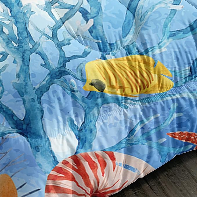 CVHOUSE Sea Turtle Comforter Set,Ocean Watercolor Sea Turtle Bedding Set for Kids Teens,Ocean Sea Turtle Comforter Sea Turtle Duvet Set Room Decor Quilt Set Full Size