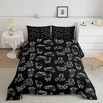 Feelyou Cartoon Cat Bed Sheet Set Cute Pet Cats Kids Comforter Set Animal Pattern Printed Bedding Set Set for Boys Room Decor Kitten Print Bed Cover Twin Size with 2 Pillow Case