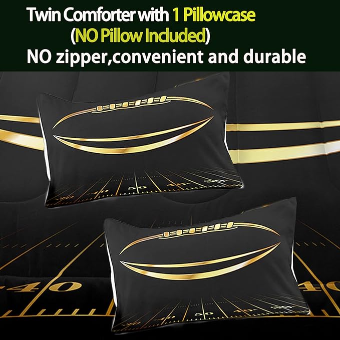 Bodhi Boys Comforter Twin, Black and Gold Football Bedding Set, Machine Washable, 2 Pieces