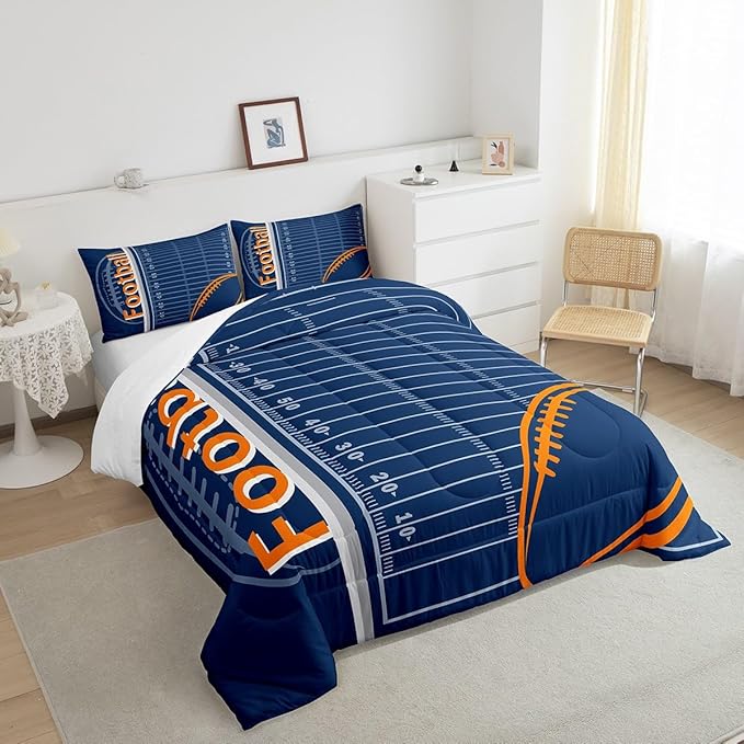 Feelyou Football Bedding Set Full Size Rugby Sports Comforter Set for Kids Boys Girls Decor Soccer Ball Game Comforter Microfiber American Football Duvet Set Bedroom Quilt Set