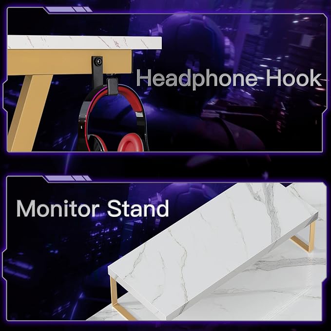 Casaottima L Shaped Gaming Desk, Home Office Desk with Round Corner, Computer Desk with Large Monitor Stand Desk Workstation