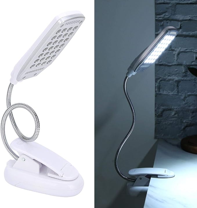 Haofy 6W Desk Lamp 28 LED Clip on Reading Light Clamp Book Light 360 Degree Rotating Table Desk Lamp Eye-Care Lamp Bedside Reading Light USB Rechargeable/Battery