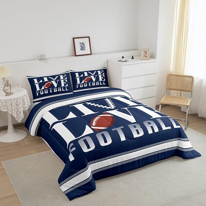 Feelyou Rugby Sports Bedding Set King Size Football Comforter Set for Kids Boys Girls Decor Soccer Ball Game Comforter Microfiber American Football Player Duvet Set Bedroom Quilt Set