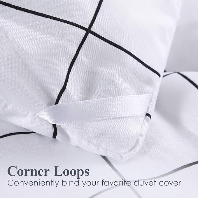 Andency White Grid Comforter Set Twin Size (66x90 Inch), 2 Pieces(1 Grid Comforter and 1 Pillowcase), Summer Lightweight Microfiber Down Alternative White Comforter with Black Lines for Kids Girls