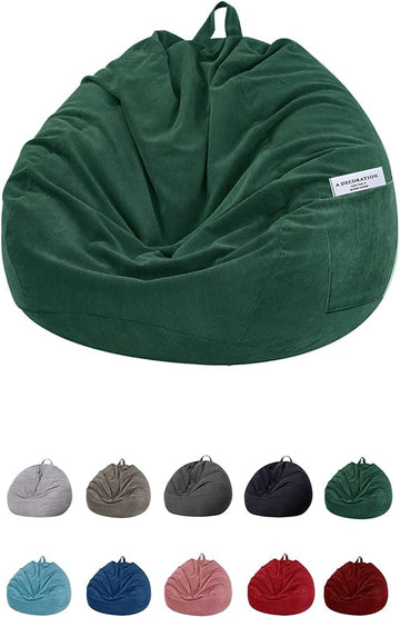 Stuffed Animal Storage Bean Bag Chair Cover (No Filler)for Kids and Adults.Soft Premium Corduroy Stuffable Beanbag for Organizing Children Plush Toys or Memory Foam Extra Large 300L (Green)