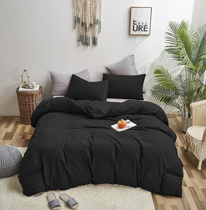 Black Comforter Set Cal King Plain Black Bedding Set Pure Black Bedding Soft Durable Quilt Set Men Lightweight Solid Black Blanket Women Breathable True Black Bed Comforter Set