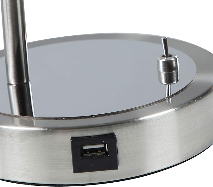 Ore International HBL2128 Leone Flexible Neck Metal Student Task Desk Lamp with USB Port, Brush Silver