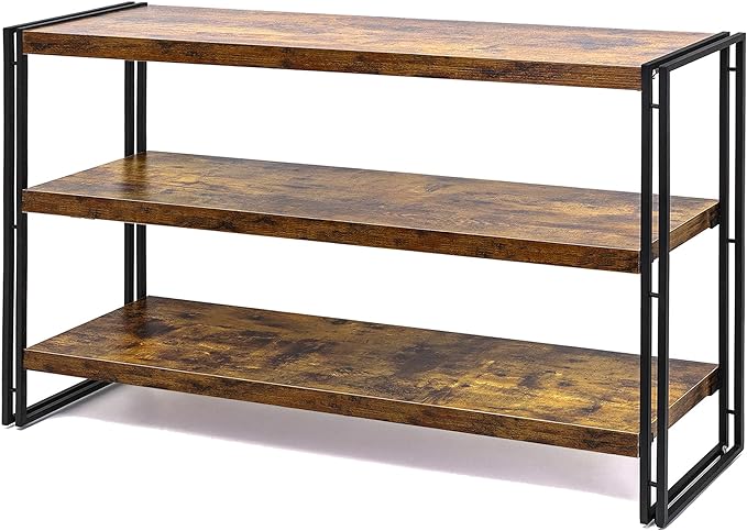 HCHQHS 3-Tier Rustic Wood and Metal Industrial Bookshelf for Home Office, Bedroom, Kitchen, Bathroom - 47in