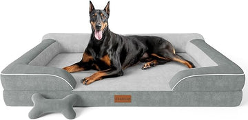 XXL Dog Bed for Large Dogs, Orthopedic Gel Memory Foam, Waterproof, 53" Dutch Velvet Sofa Bed, Light Gray