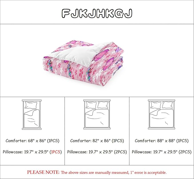 Kids Butterfly Comforter Set - Butterfly Twin Bedding Set Pink Butterflies Prints Bedding Set for Girls Room Cute Princess Bedding Sets for All Season Butterfly Bed Set, 1 Comforter + 1 Pillowcase