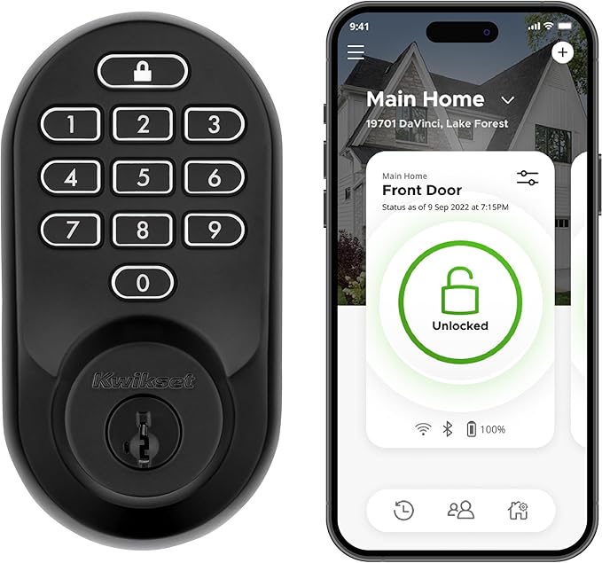 Kwikset Halo Wi-Fi Smart Lock, Keyless Entry Door Deadbolt, Geofence Auto-Unlock, Grade AAA Certified, No Hub Easy Install, Matte Black Lifetime Finish Warranty, Backlit Keypad