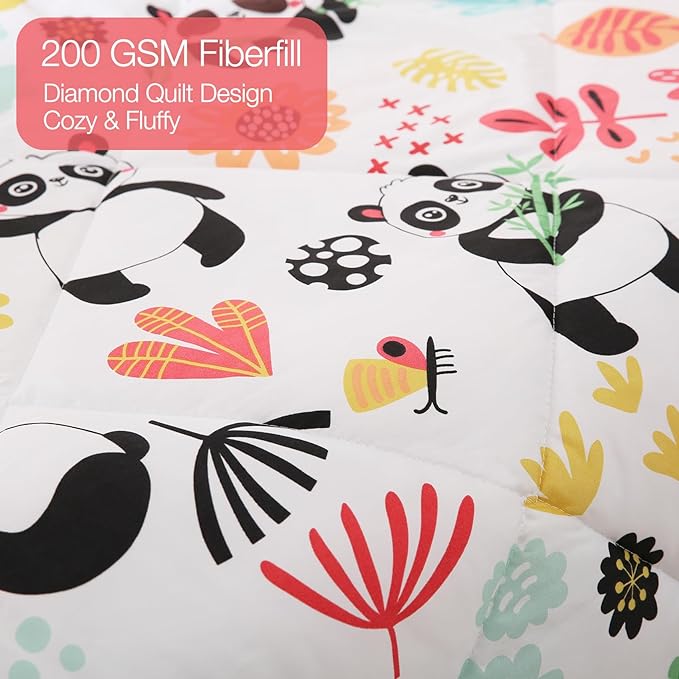JSD Panda Flower Kids Comforter Set, 3 Pieces Full Microfiber Comforter with Pillow Shams, Soft Comfortable Machine Washable