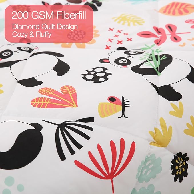 JSD Panda Flower Kids Comforter Set, 3 Pieces Queen Microfiber Comforter with Pillow Sham, Soft Comfortable Machine Washable