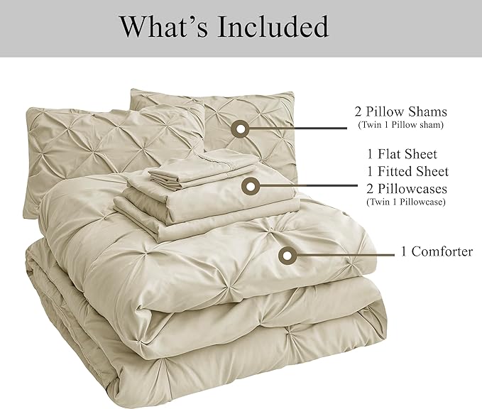 LANE LINEN Split King Size Bedding Comforter Set, Soft 8 Piece Split King Bed in a Bag with 1 King Size Comforter, 1 King Size Flat Sheet, 2 Twin XL Fitted Sheets, 2 Pillowcases & 2 Shams - Linen