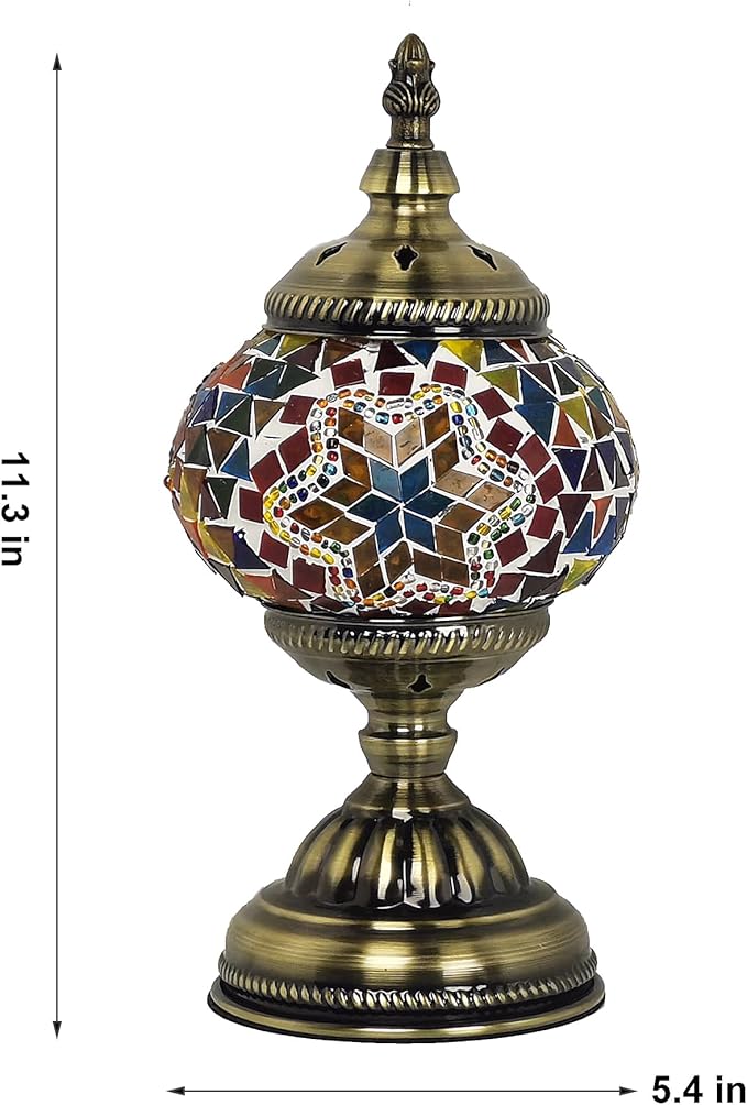 Turkish Mosaic Lamp Bohemian Tiffany Style Stained Glass Bedside Lamp for Bedroom (Multi-colored)